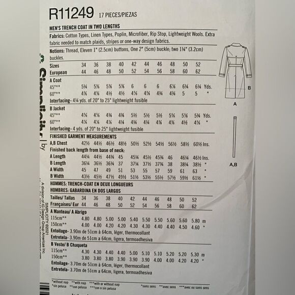 Simplicity mens coat pattern - Picture 2 of 2